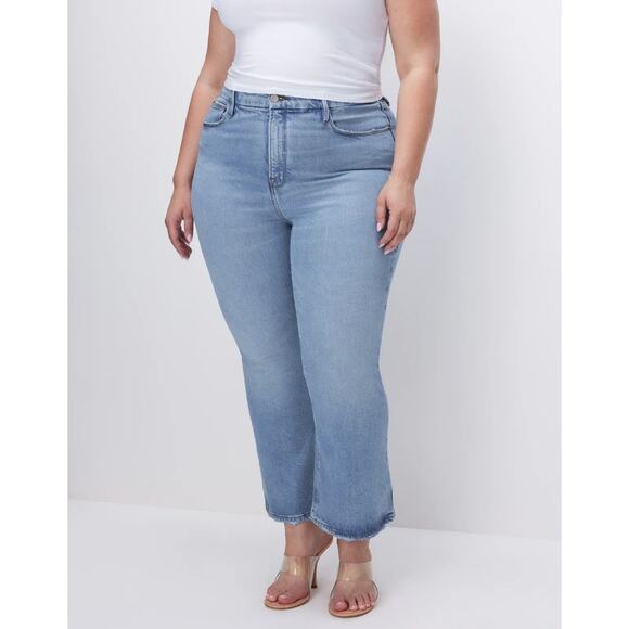 Good American Good Legs High Rise Cropped Mini Bootcut Jeans Size 26 Light Wash - Picture 1 of 12